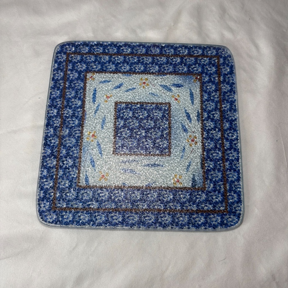 Temptations by Tara Old World Blue Glass Trivet/Hot Pad 7" Square
